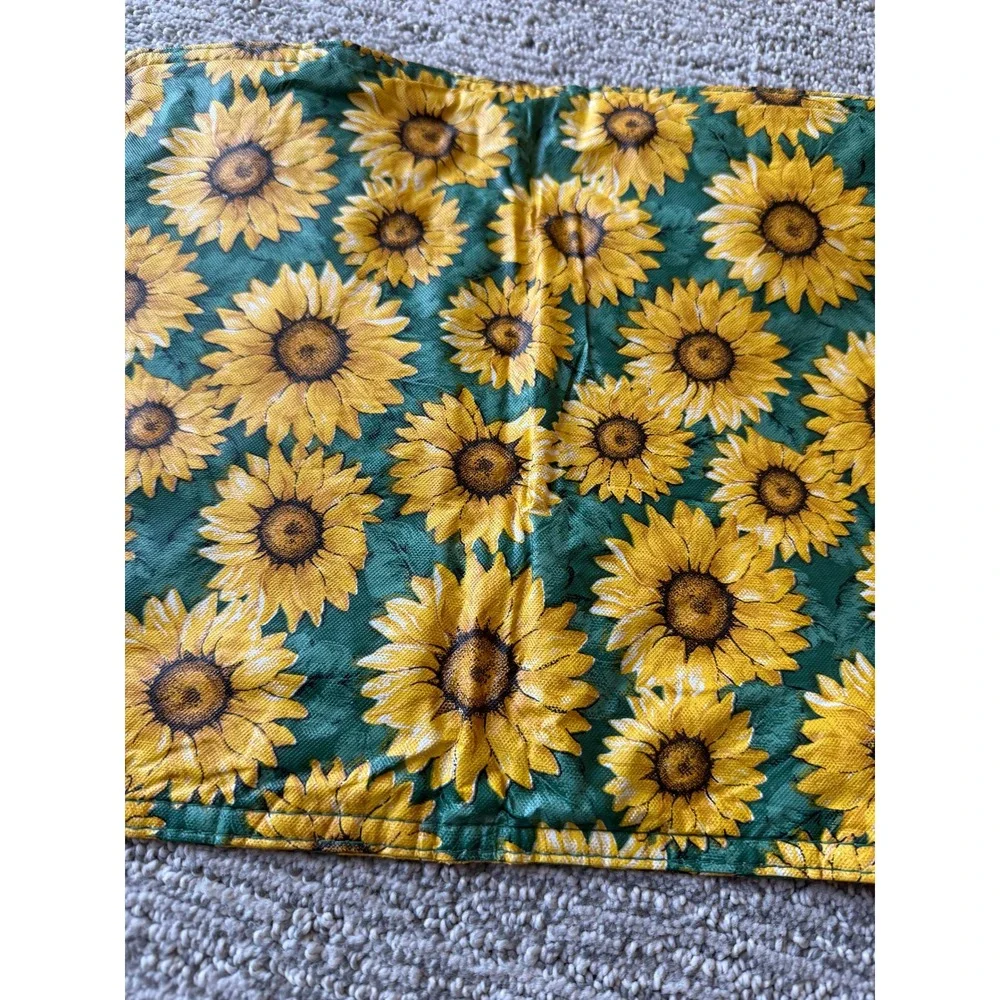 Vintage Sunflower Quilted Placemats Set of 5 Teal Green Yellow Floral Farmhouse